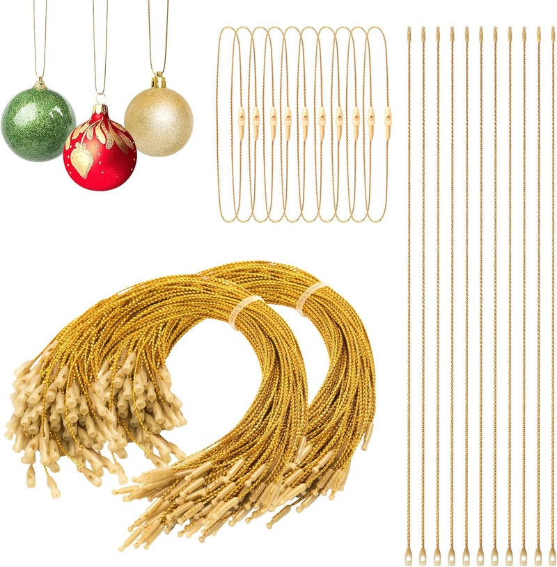 RELBRO Christmas Ornament Strings, 200 Pcs Tree Ornament Hangers with Snap Fasteners Precut Locking Ropes for Holiday Decorations, Gold - Image 1